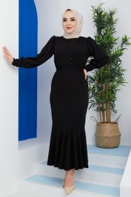 Düğmeli Elbise - Siyah