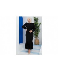Düğmeli Elbise - Siyah