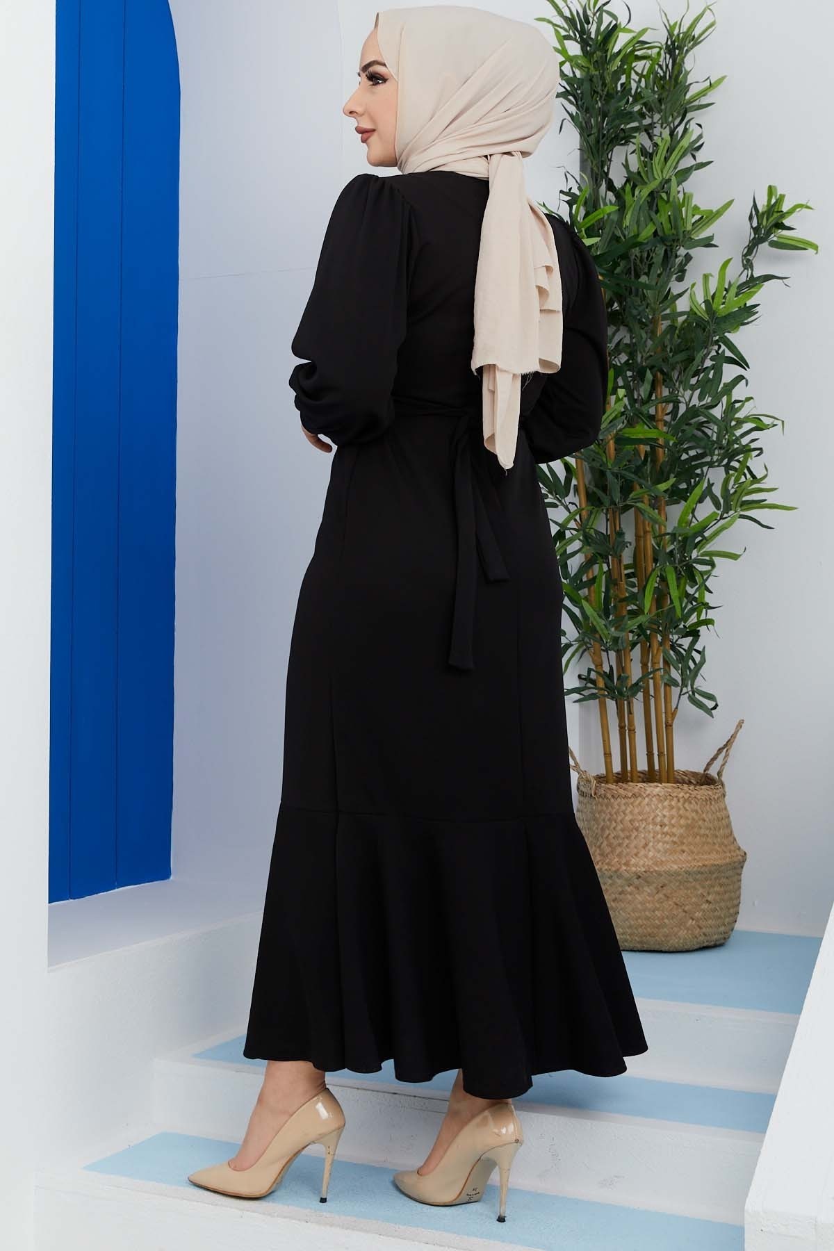 Düğmeli Elbise - Siyah
