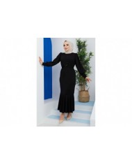 Düğmeli Elbise - Siyah