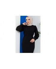 Düğmeli Elbise - Siyah