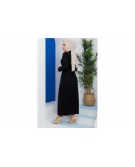 Omuz Düğmeli Kemerli Elbise - Siyah