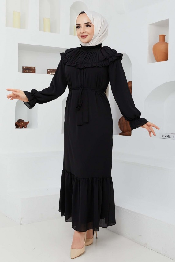 Roba Volanlı Elbise - Siyah