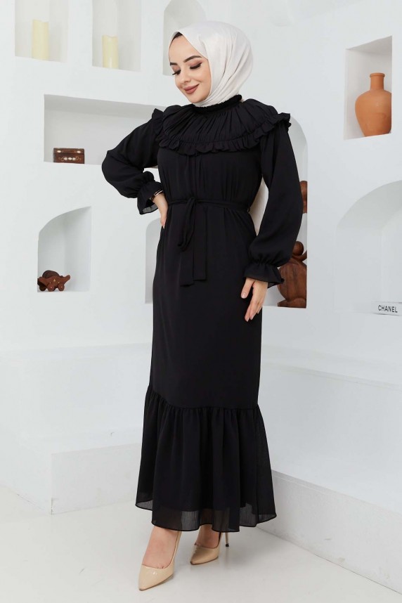 Roba Volanlı Elbise - Siyah