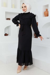 Roba Volanlı Elbise - Siyah