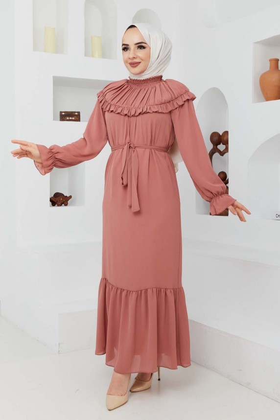 Roba Volanlı Elbise - Somon