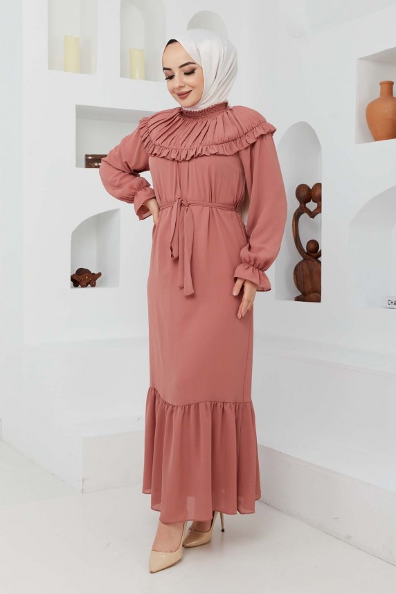 Roba Volanlı Elbise - Somon