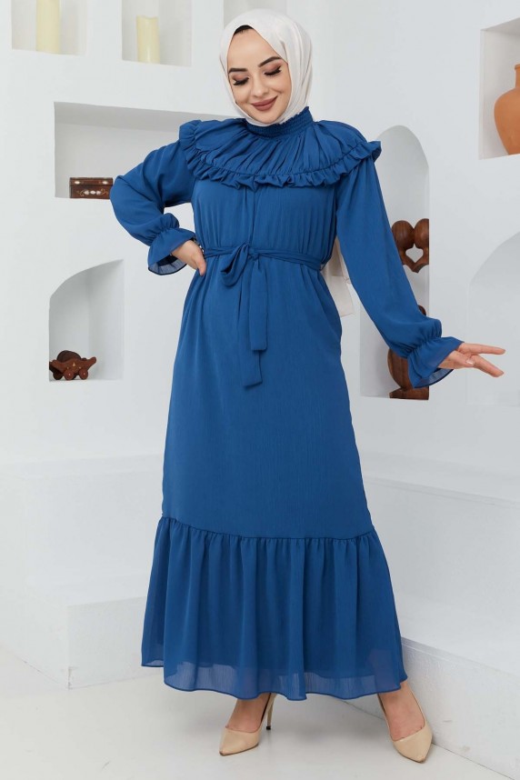 Roba Volanlı Elbise - İndigo