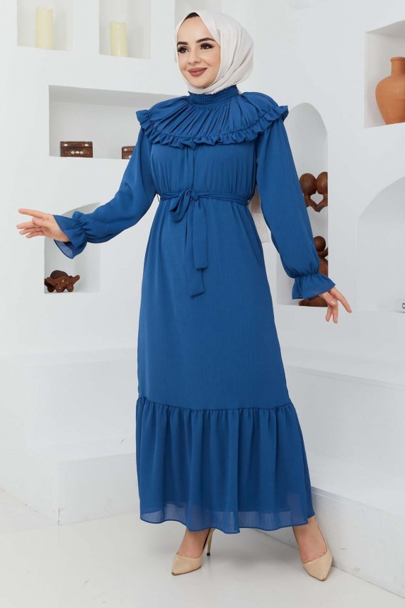Roba Volanlı Elbise - İndigo