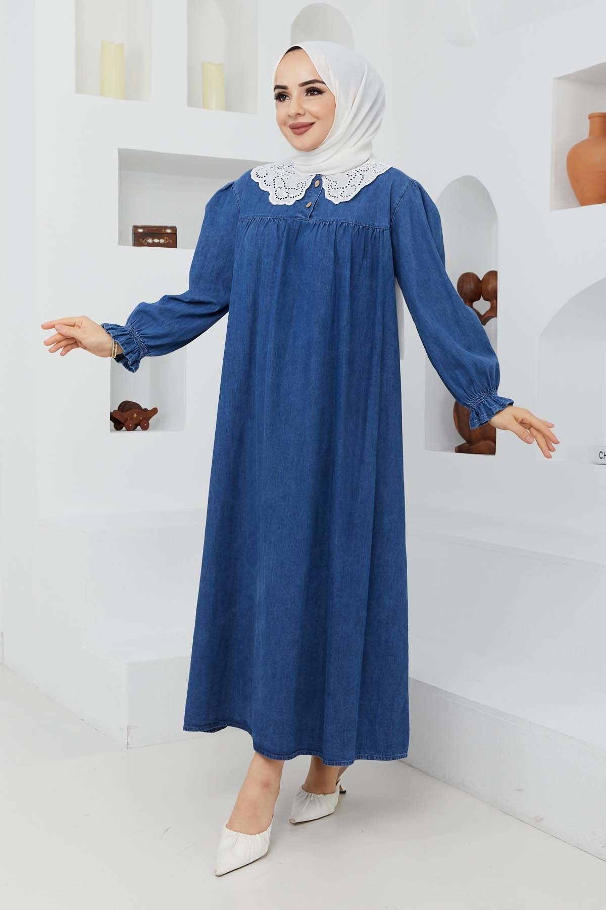 Dantel Yaka Kot Elbise