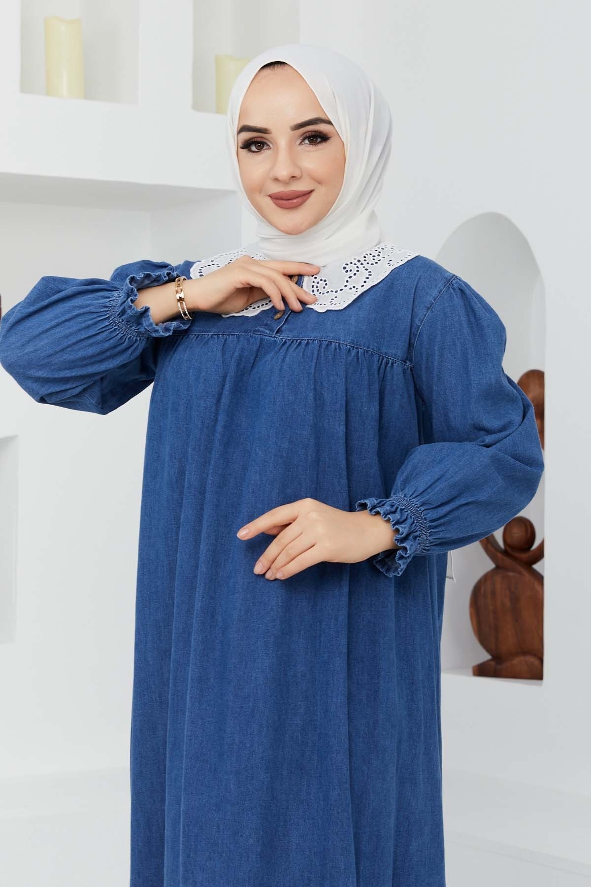 Dantel Yaka Kot Elbise