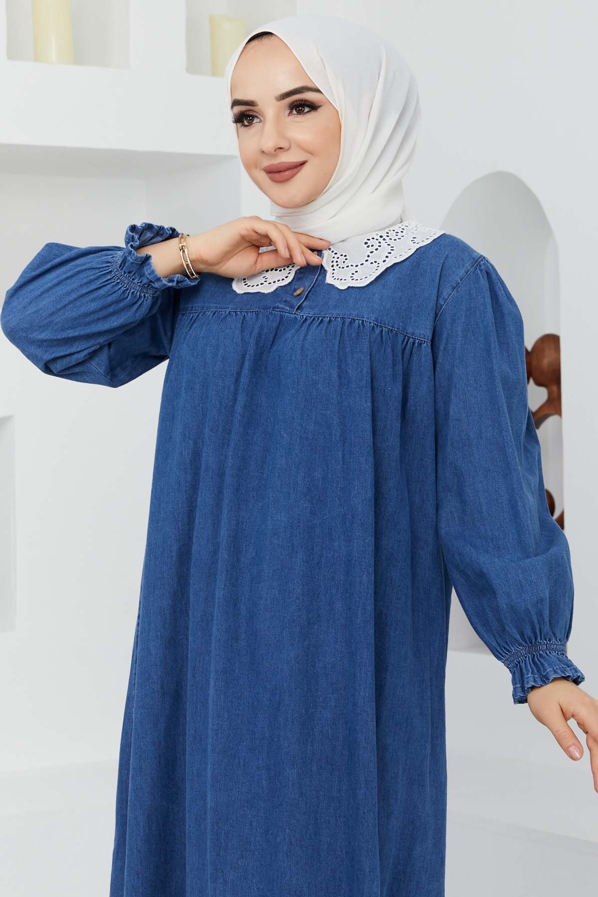 Dantel Yaka Kot Elbise