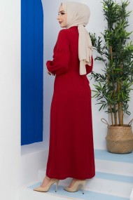 Pileli Krep Elbise - Bordo