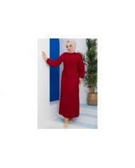 Pileli Krep Elbise - Bordo