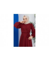 Önü Parçalı Şifon Abiye - Bordo