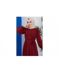 Önü Parçalı Şifon Abiye - Bordo