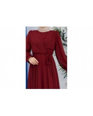 Önü Parçalı Şifon Abiye - Bordo