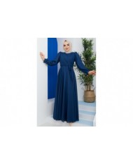 Önü Parçalı Şifon Abiye - İndigo