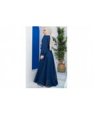 Önü Parçalı Şifon Abiye - İndigo