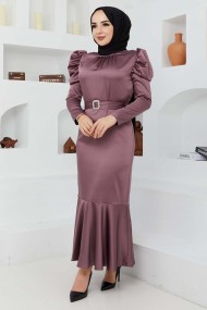 Kemerli Saten Abiye - Lila