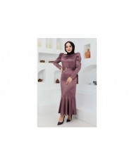 Kemerli Saten Abiye - Lila