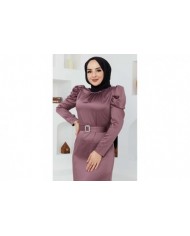 Kemerli Saten Abiye - Lila