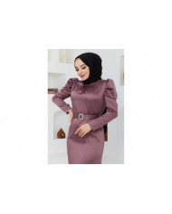 Kemerli Saten Abiye - Lila