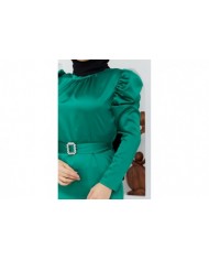 Kemerli Saten Abiye - Yeşil