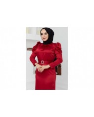 Kemerli Saten Abiye - Kırmızı