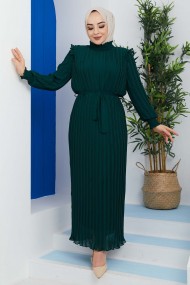 Pilise Detaylı Elbise - Yeşil