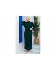 Pilise Detaylı Elbise - Yeşil