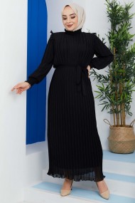 Pilise Detaylı Elbise - Siyah