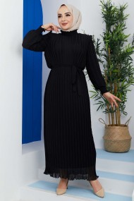 Pilise Detaylı Elbise - Siyah