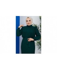 Pilise Detaylı Elbise - Yeşil
