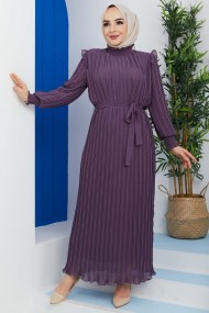 Pilise Detaylı Elbise - Lila