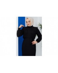 Pilise Detaylı Elbise - Siyah
