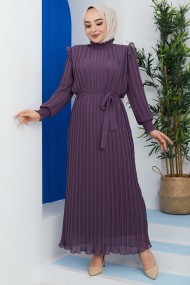 Pilise Detaylı Elbise - Lila