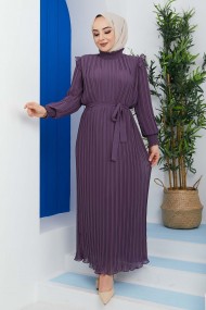 Pilise Detaylı Elbise - Lila
