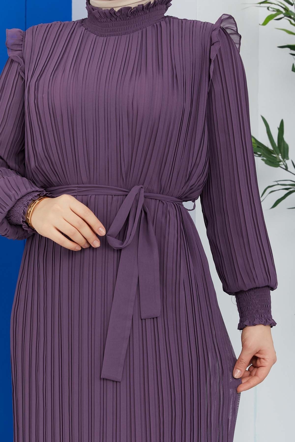 Pilise Detaylı Elbise - Lila