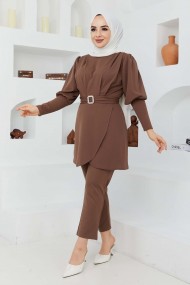 Kemerli Taşlı Takım - Kahve