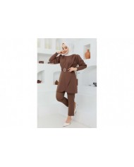 Kemerli Taşlı Takım - Kahve