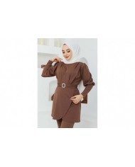 Kemerli Taşlı Takım - Kahve