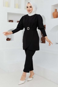 Kemerli Taşlı Takım - Siyah