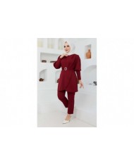 Kemerli Taşlı Takım - Bordo