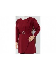 Kemerli Taşlı Takım - Bordo