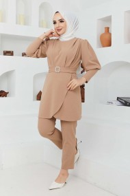 Kemerli Taşlı Takım - Bej