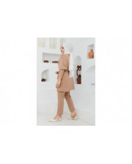 Kemerli Taşlı Takım - Bej