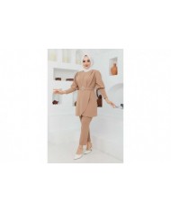 Kemerli Taşlı Takım - Bej