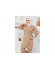 Kemerli Taşlı Takım - Bej