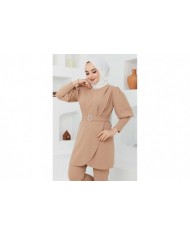 Kemerli Taşlı Takım - Bej
